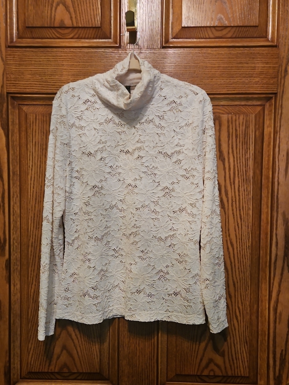 White House Black Market Cream Lace Cowl Neck Sweater